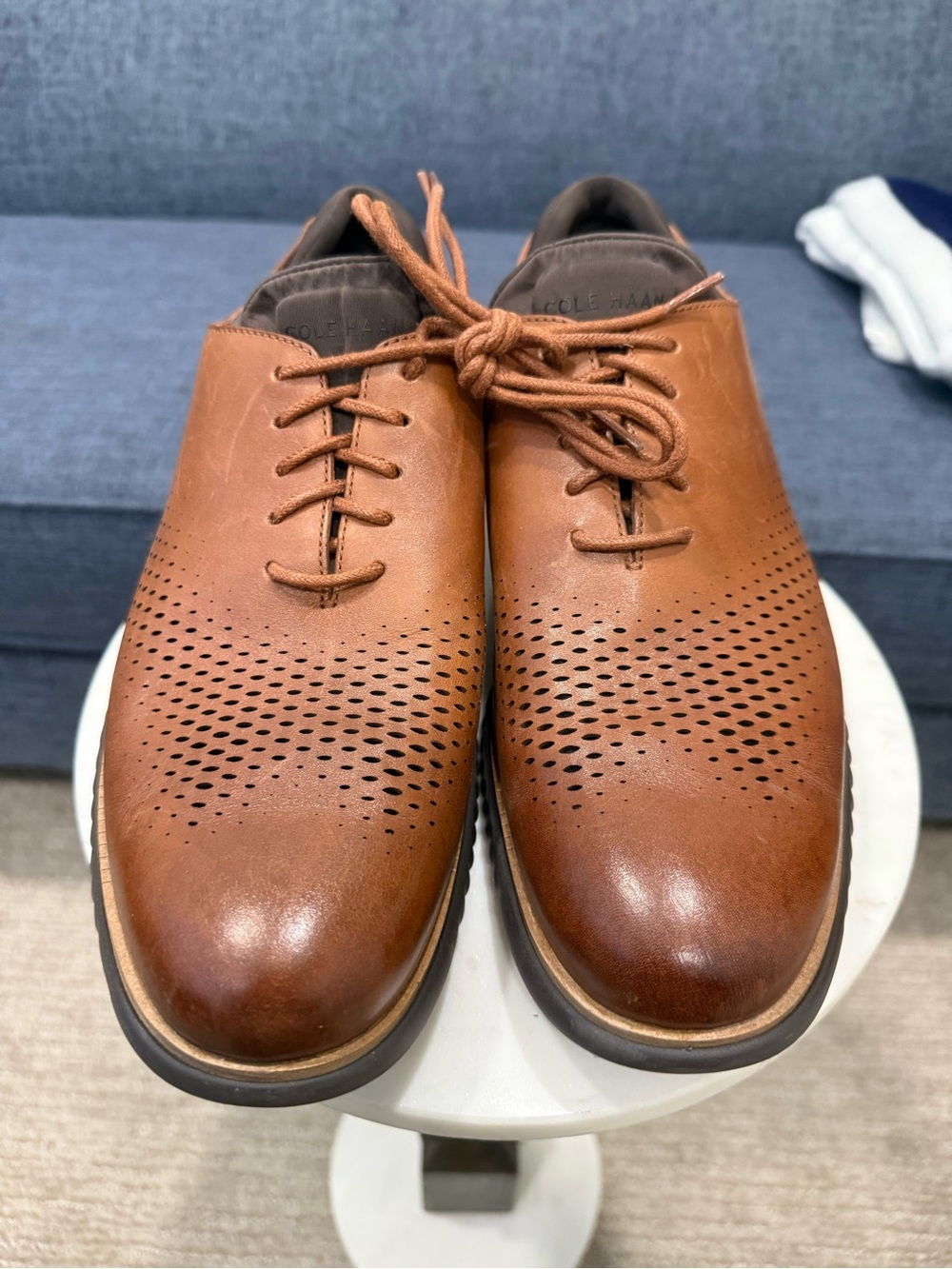 Cole Haan Tan Brown Perforated Leather Oxford Shoes